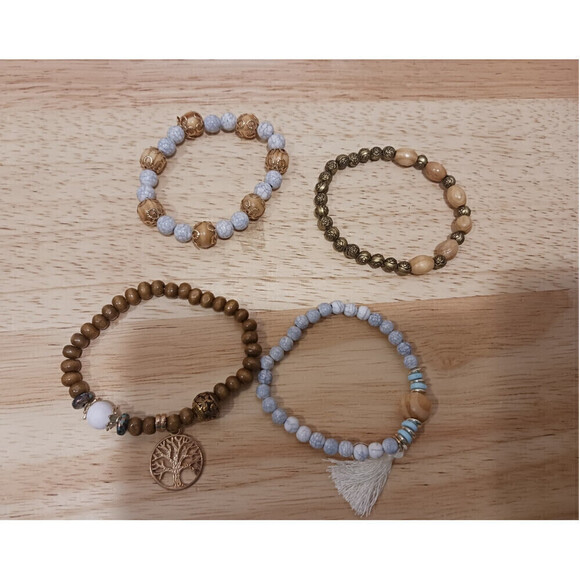 Multilayered Wooden Beaded Bracelet In White - Picture 3 of 4